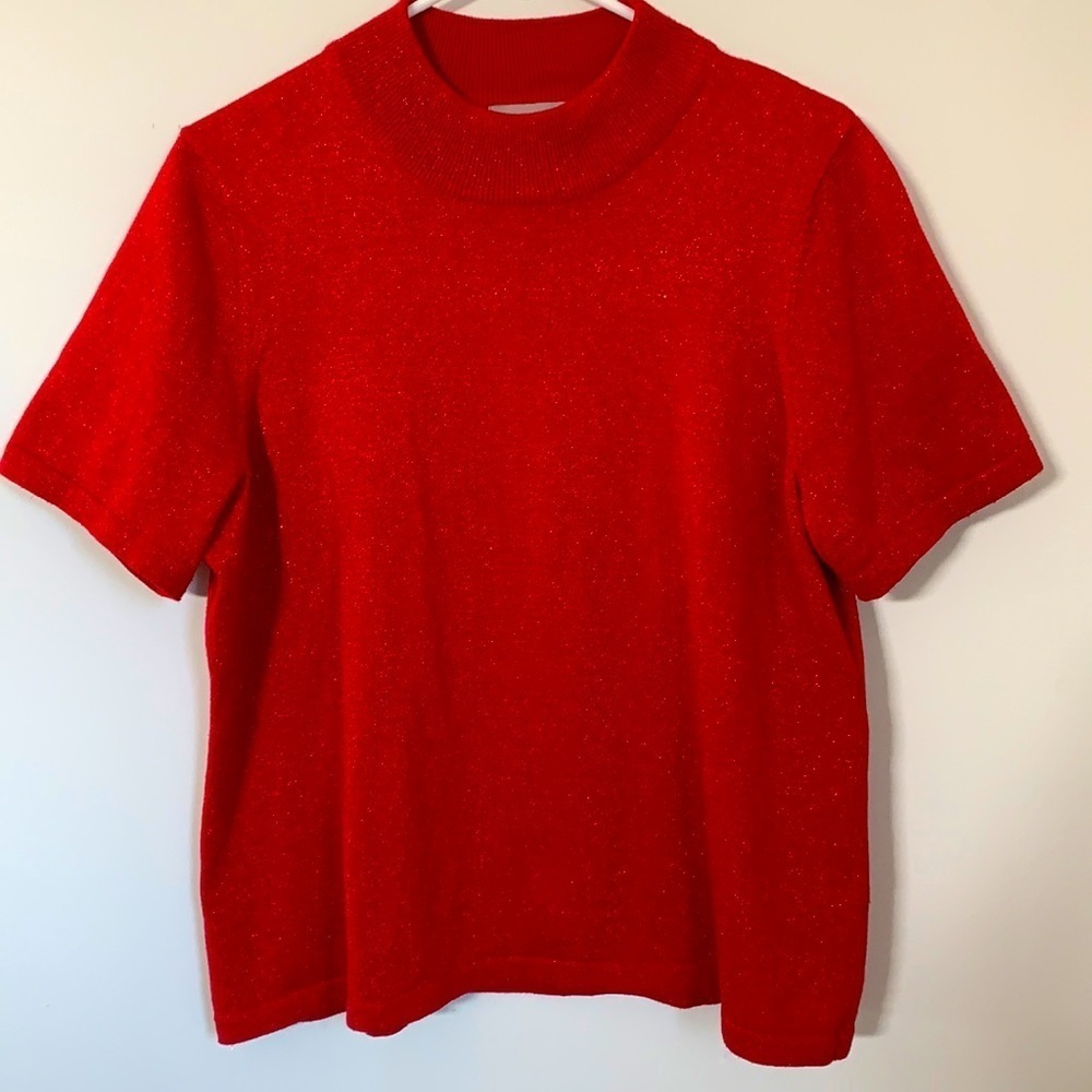 TANJAY RED SPARKLY PULLOVER SWEATER SHIRT WOMEN SIZE L